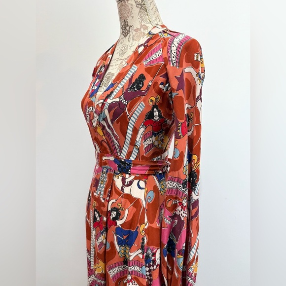 CLEMENTS RIBEIRO Vibrant Orange Red Sheath Dress with Bishop Sleeves size XS - Picture 3 of 13